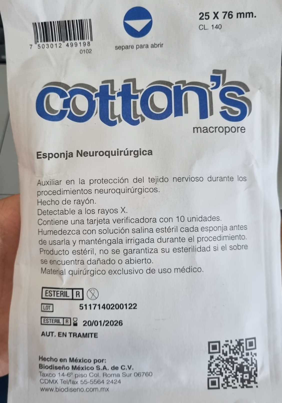 Cotonoide Esponja neuroquirurgica ( Neuroesponja)