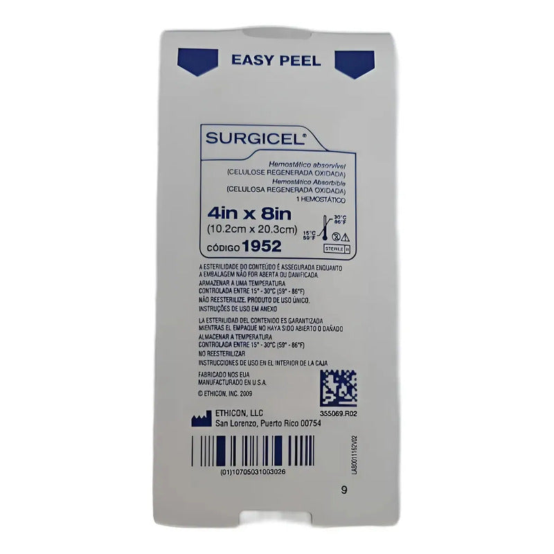 De 12 Surgicel Hemostatico Absorvible 10.2cm X 20.3cm Blanco