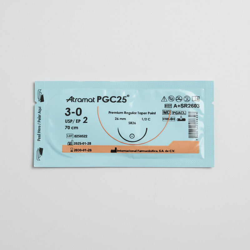 Sutura Atramat Pgc25 Tipo Monocryl Tamaños A Elegir Naranja 3-0 Redondo 26mm
