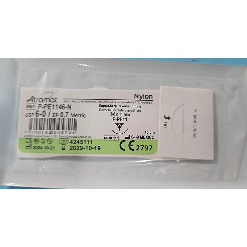 Sutura Atramat Nylon Tamaños A Elegir 6-0 Cortante 11mm