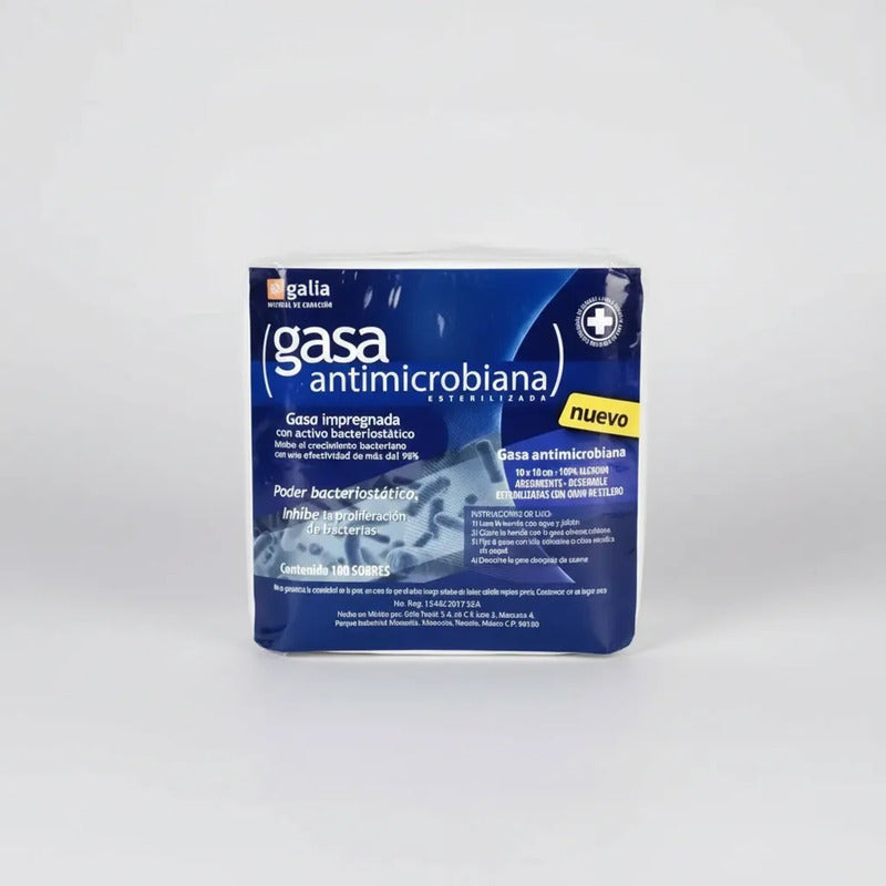 10bolsas C/10 Sobres D Gasa Estéril Antimicrobiana 10x10cm. Blanco