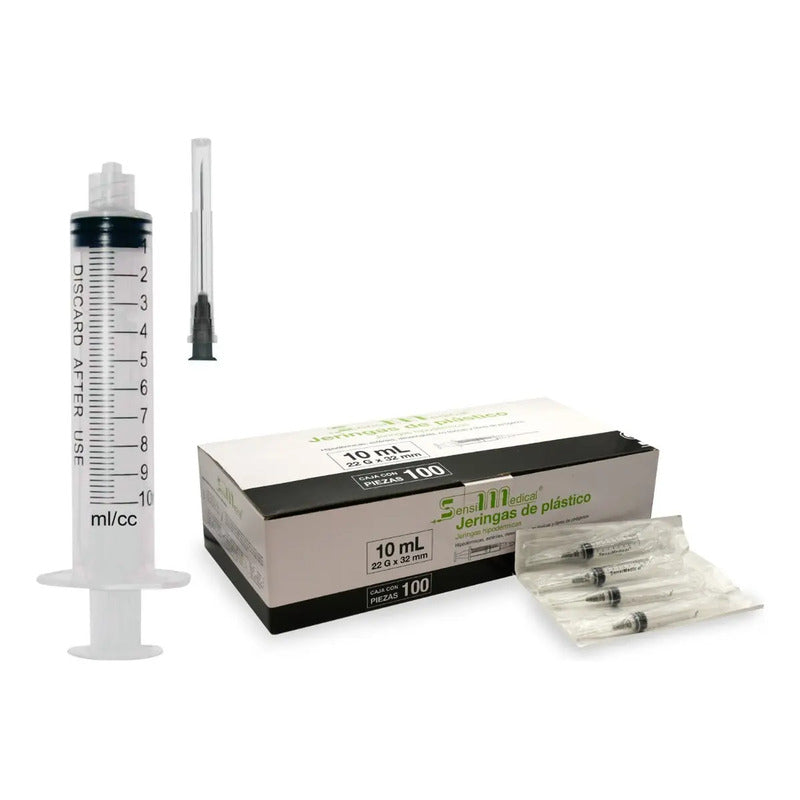Jeringa 10 Ml Sensi Medical Con Aguja 22g 22x32mm Pack 100 Unidades