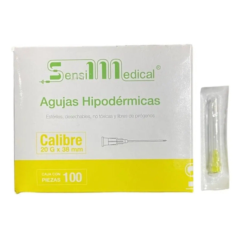 Agujas HiPodérmicas 20g 38mm Luer Lock Sensi Medical 100 Unidades 0 Ml