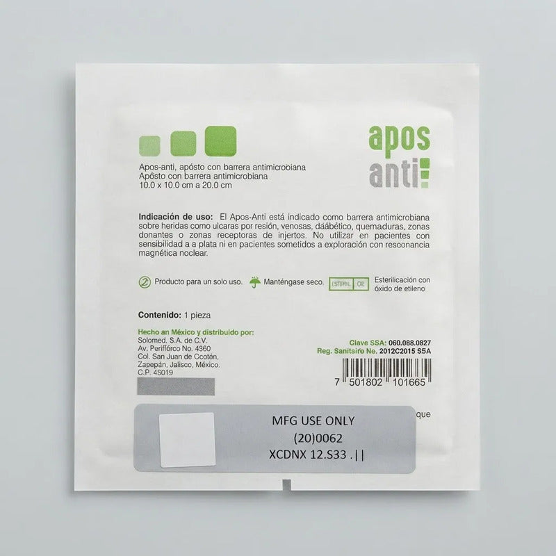 1 Aposito Antimicrobiano Apos-anti 10x10 A 20cm Uso Clinico Gris