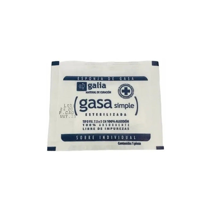 Gasa Esteril 7.5x5 Cm 8 Capas Caja 100 Pz Galia Blanco Blanco