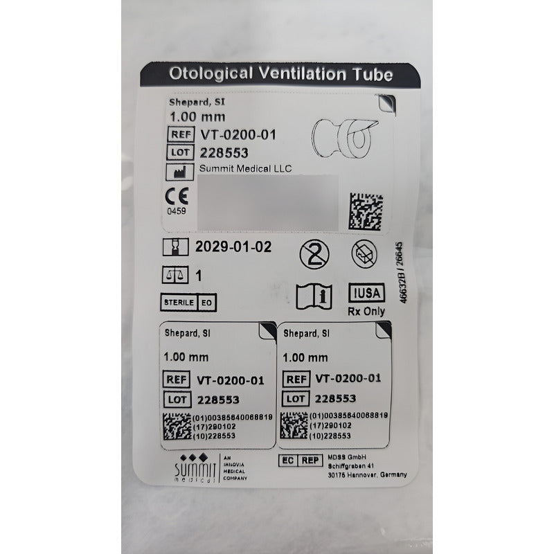 Tubo De Ventilacion Para Oido Marca Summit Medical