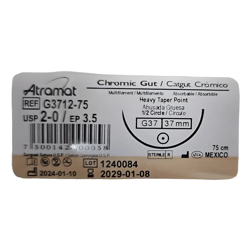 1 Sutura Cromico Catgut G3712-75 2-0 Redondo 37mm Original Beige