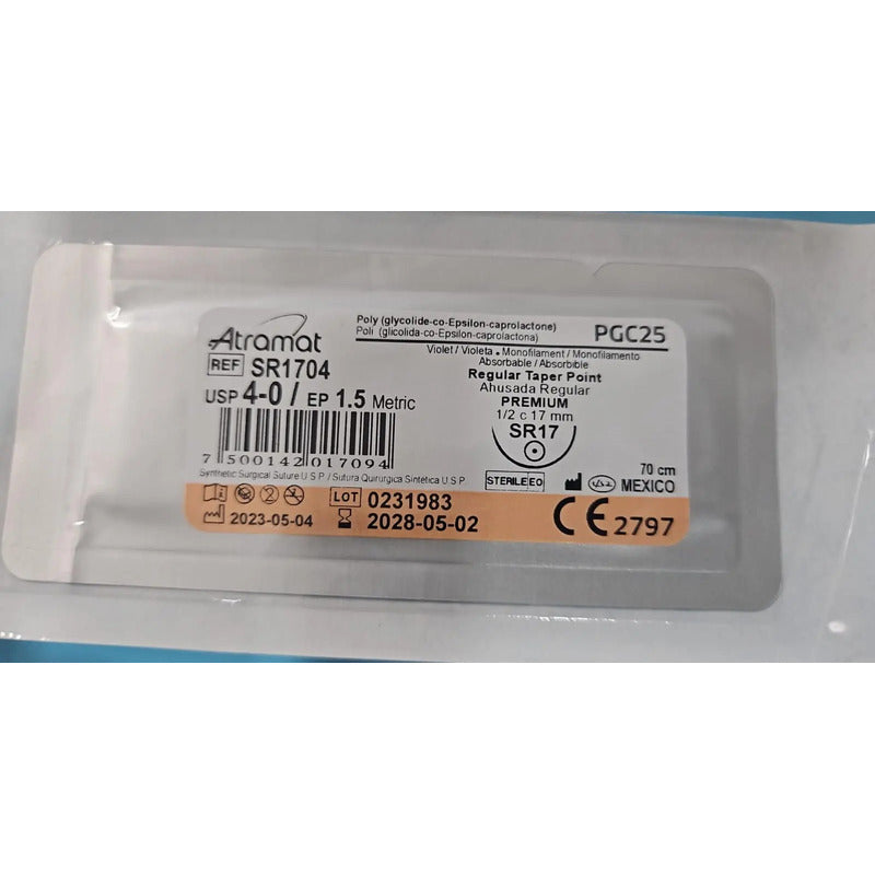 Sutura Atramat Pgc25 Tipo Monocryl Tamaños A Elegir 4-0 Redondo 17mm