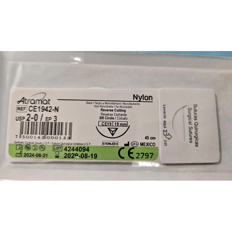 Sutura Atramat Nylon Tamaños A Elegir 2-0 Cortante 19mm