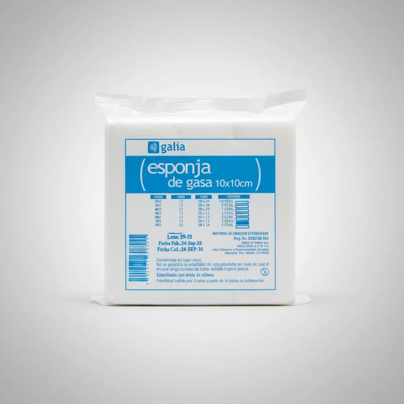 5 Paq. De Gasa Esteril Con Trama 10x10 (5 Gasas X Paquete) Blanco