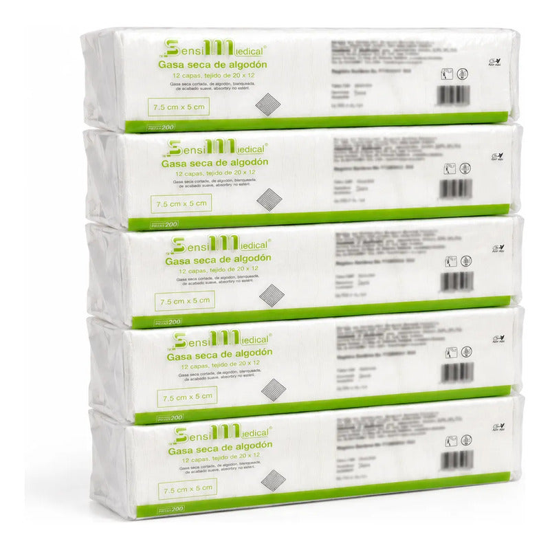 1000 Gasas De Algodón No Estéril 7.5x5cm Sensimedical Beige