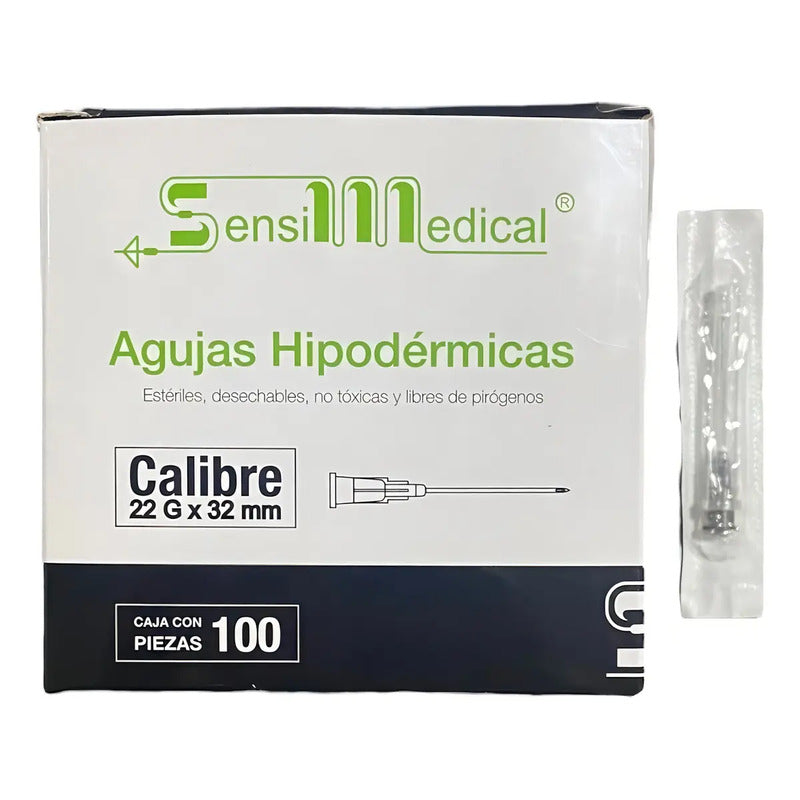 Aguja Hipodermica 22g X 32mm 100 Piezas - Sensimedical 0 Ml