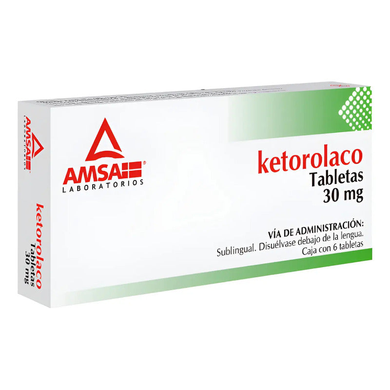 Ketorolaco Antiinflamatorio 30 Mg 6 Tabletas Sublingual Amsa