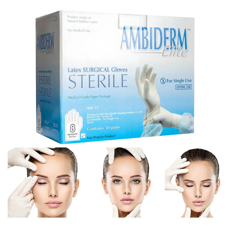 Guante Latex Para Cirugia Ambiderm Elite 8 100pz Color Naturaal
