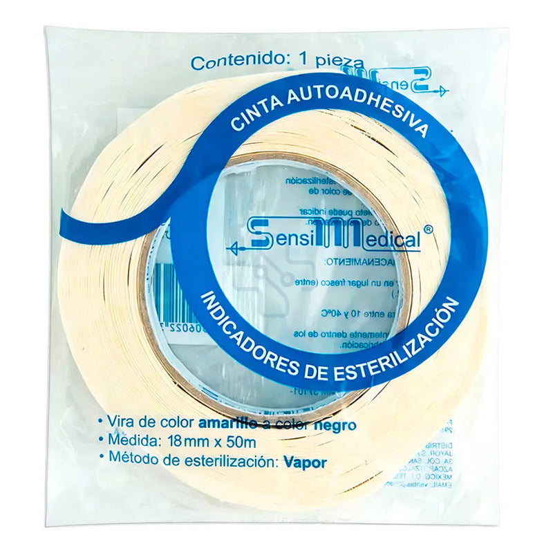 Cinta Testigo Esterilización 18mm X 50m Papel Crepado Sensi Medical Blanco
