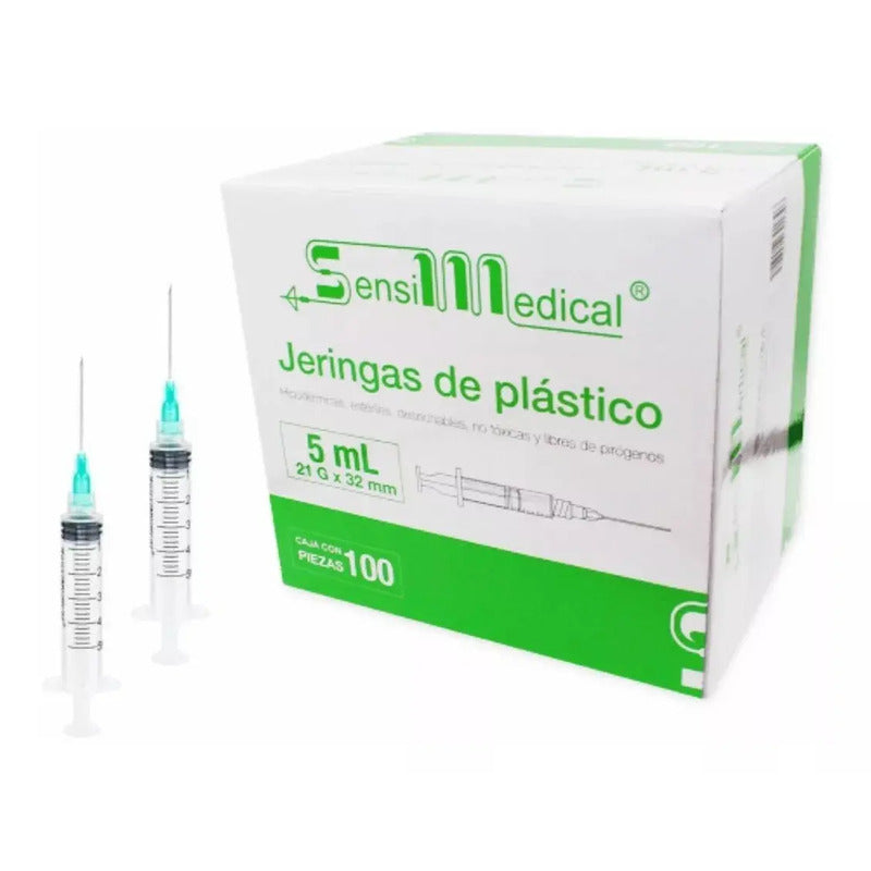 Jeringa Sensi Medical 5ml Con Aguja Pabellón Verde 21g Caja 100 Unidades 5 Ml