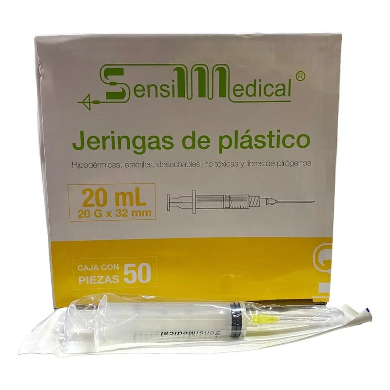 Jeringas Sensi Medical 20ml Desechables Con Aguja Pack 50 Unidades 20 Ml