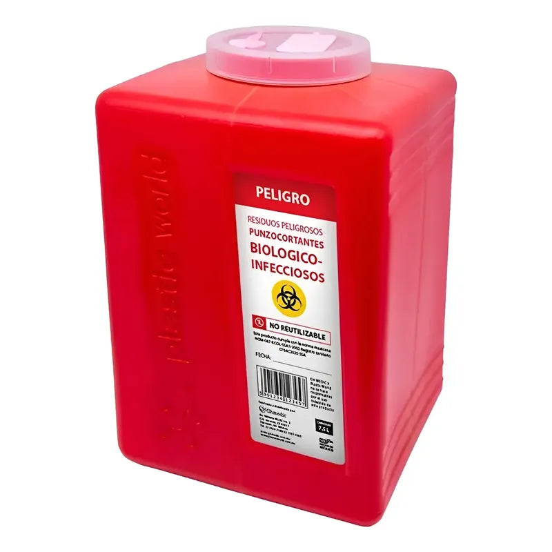 2 Botes Rpbi Contenedor Recolector 7.5 Lts Punzocortante Rojo