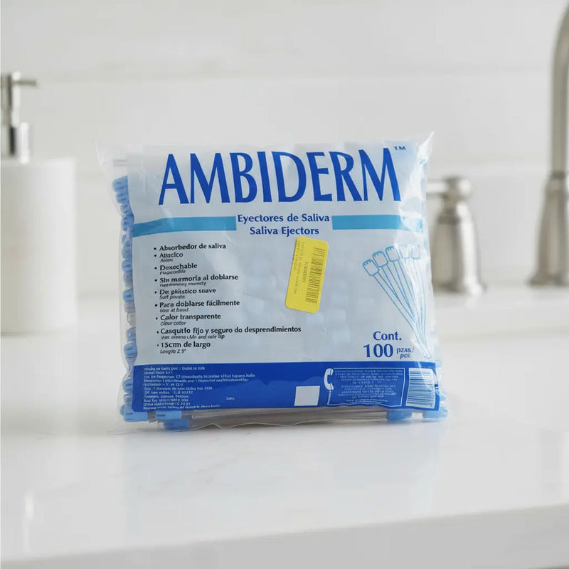 Eyector De Saliva Con 100 Piezas Marca Ambiderm