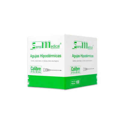 Aguja HiPodérmica Sensimedical 21gx32 Mm Verde Caja 100u Capacidad En Volumen 1 Ml