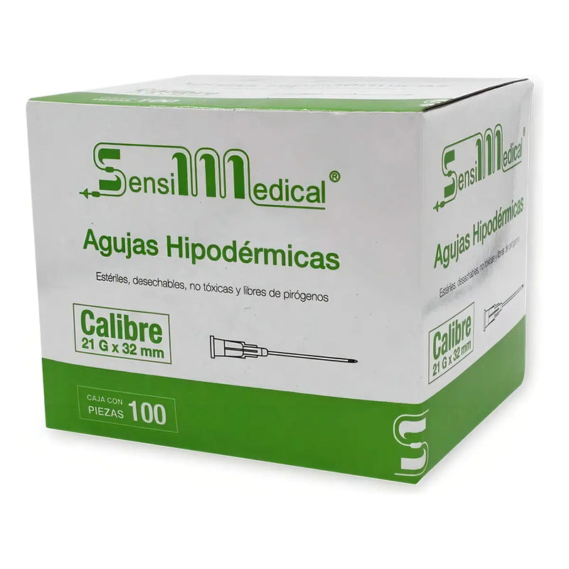 Aguja HiPodérmica Sensimedical 21gx32 Mm Verde Caja 100u Capacidad En Volumen 1 Ml