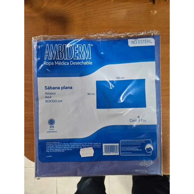 Sabana Desechable Plana 90x100cm Ambiderm Paq 10 Piezas Azul 90x100