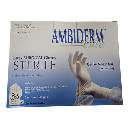 Guante De Látex Para Cirugía Elite 6 1/2 Ambiderm C/50 Pares Blanco 6.5