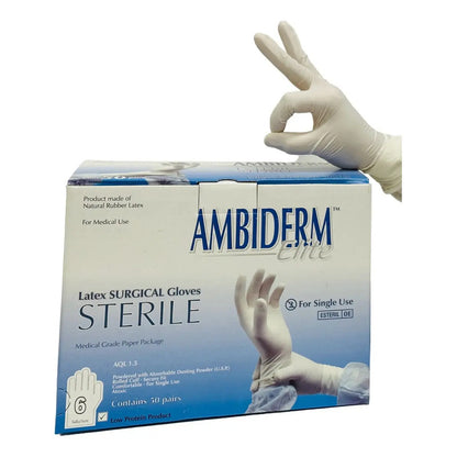 Guantes Descartables Estériles Ambiderm Cirujano Color Natural Talle 6 De Látex Con Polvo X 100 Unidades