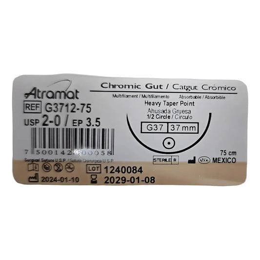 1 Sutura Cromico Catgut G3712-75 2-0 Redondo 37mm Beige