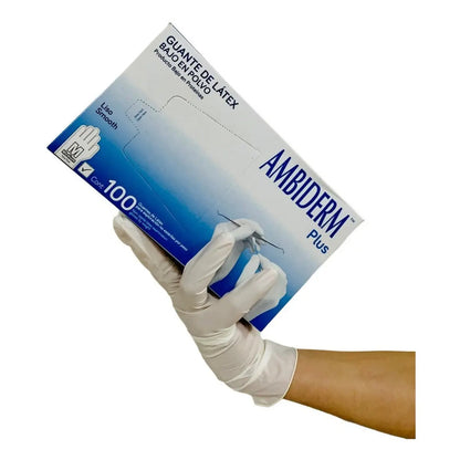 Guantes Descartables Ambiderm Plus Color Blanco Talla M De Látex Con Polvo X 100 Unidades