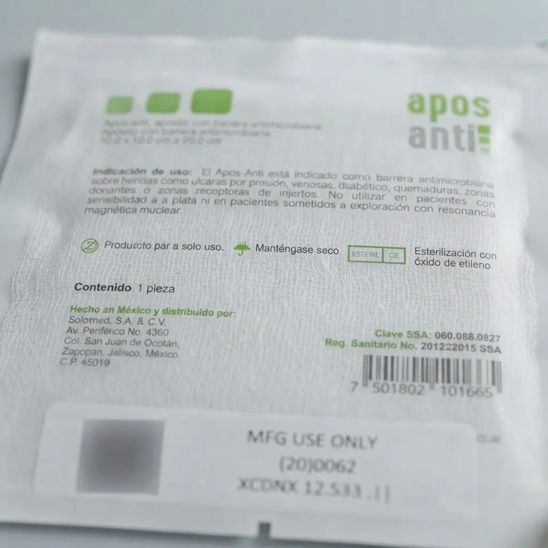 1 Aposito Antimicrobiano Apos-anti 10x10 A 20cm Uso Clinico Gris