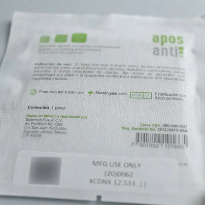 1 Aposito Antimicrobiano Apos-anti 10x10 A 20cm Uso Clinico Gris