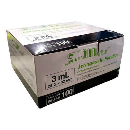 100 Jeringas Sensil Medical 3ml Desechables 22g X 32mm Con Aguja 3 Ml