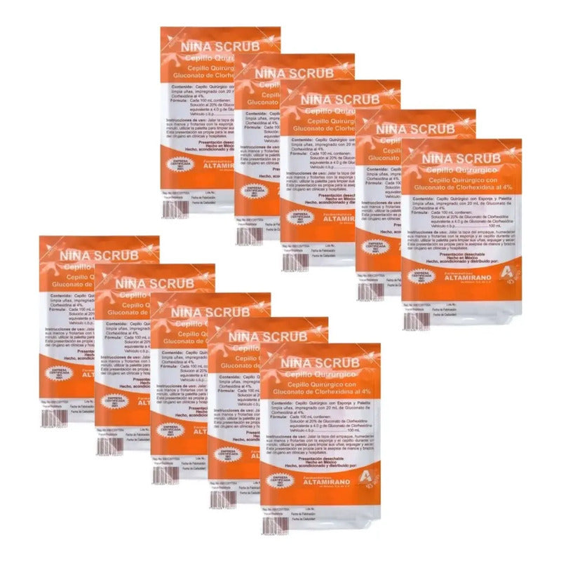 10 Cepillos Quirúrgicos Nina Scrub Clorhexidina Al 4%