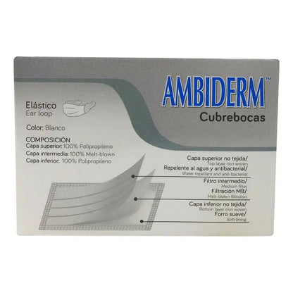 Cubre Bocas 3 Pliegos Ambiderm Blanco Caja C/50 Liso