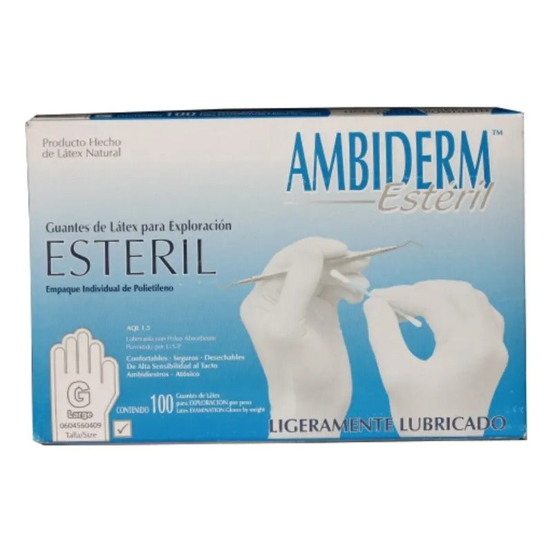 Guantes De Látex Estériles Ambiderm, Talla Grande  100 Unidades Natural G