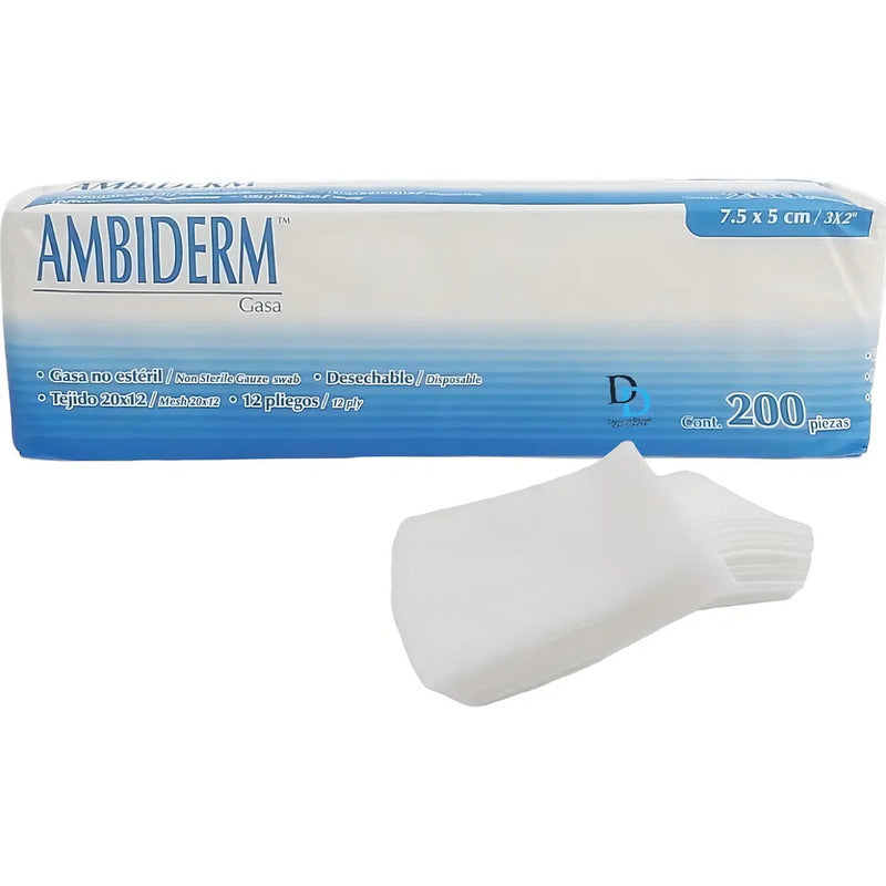 Gasas Paquete Con 200 Piezas 7.5 X 5cm Facial Ambiderm