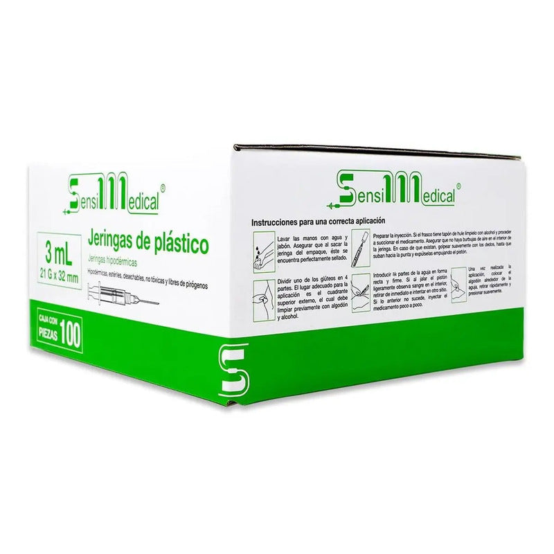 Caja 100 Jeringas Plásticas 3 Ml 21g X 32 Mm HiPodérmicas Descartables