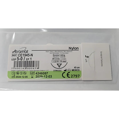 Sutura Atramat Nylon Tamaños A Elegir 5-0 Cortante 19mm