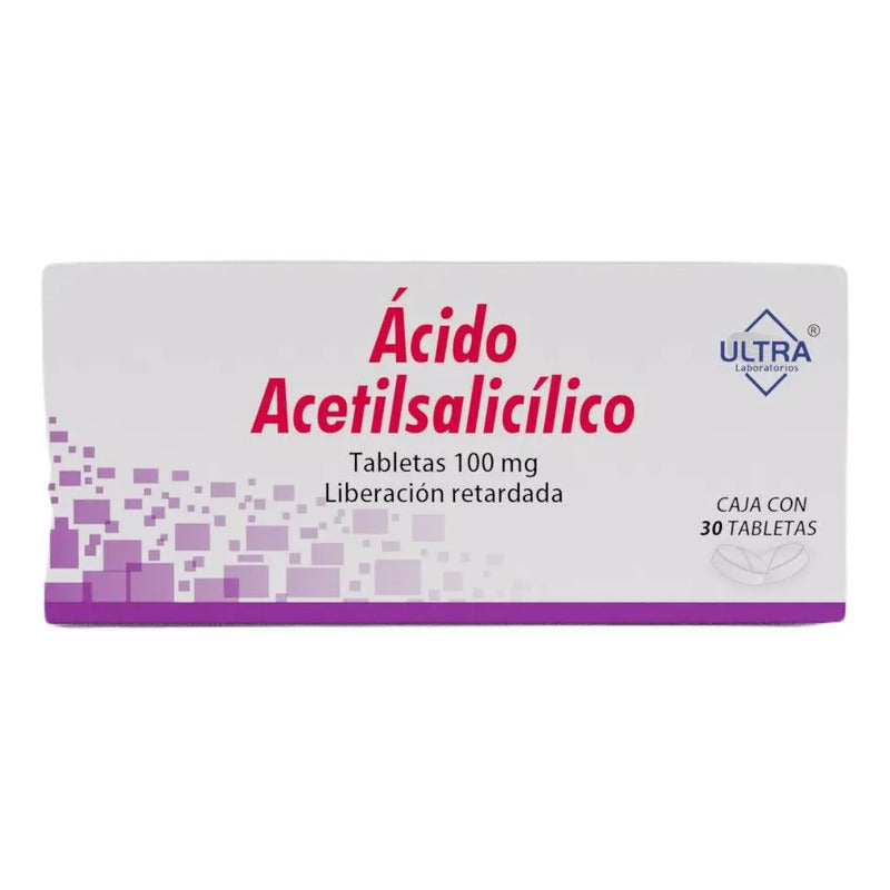 Ácido Acetilsalicílico Tableta 100 Mg, 30 Tabletas Laboratorio Ultra