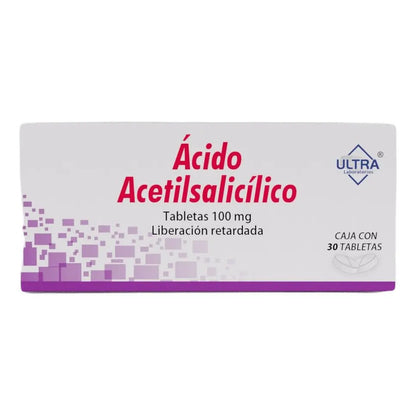 Ácido Acetilsalicílico Tableta 100 Mg, 30 Tabletas Laboratorio Ultra