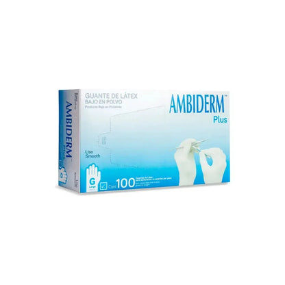 Guante De Latex Plus Ambiderm No Estéril Con 100 Pzas Color Blanco Talla Grande G
