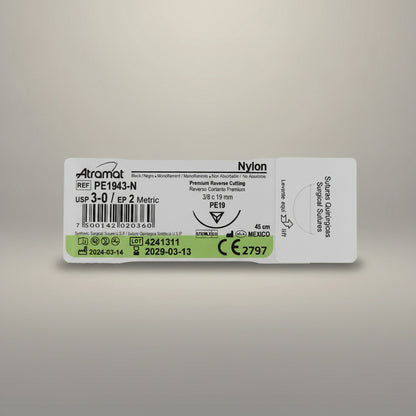 Sutura Atramat Nylon Tamaños A Elegir Verde Lima 3-0 Cortante 19mm