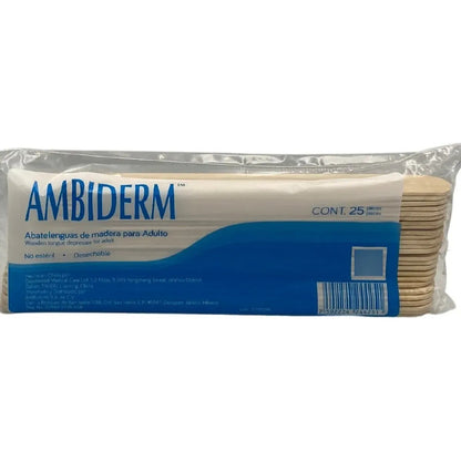 Abatelenguas De Madera Para Adulto Ambiderm C/ 25