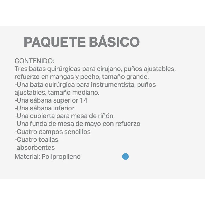 Paquete Para Cirugía Basico, Pasra Uso Quirurgico Azul Unitalla