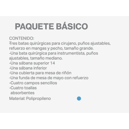 Paquete Para Cirugía Basico, Pasra Uso Quirurgico Azul Unitalla