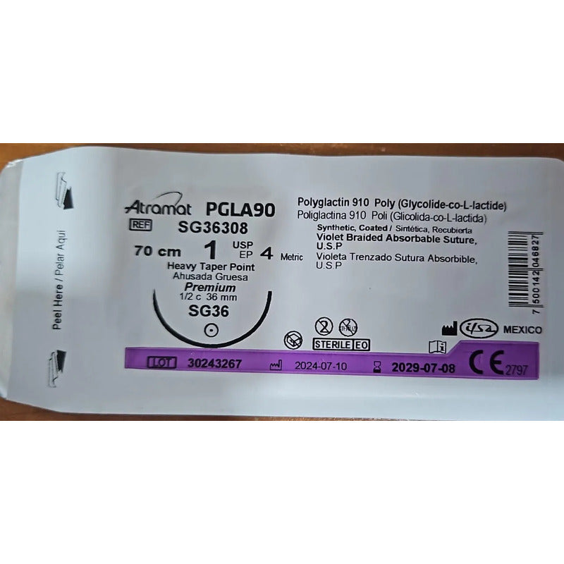 1 Sutura Atramat Pgla90 Acido Poliglicolico Tamaños A Elegir Violeta 1 Redondo 36mm