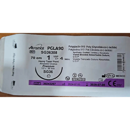 1 Sutura Atramat Pgla90 Acido Poliglicolico Tamaños A Elegir Violeta 1 Redondo 36mm