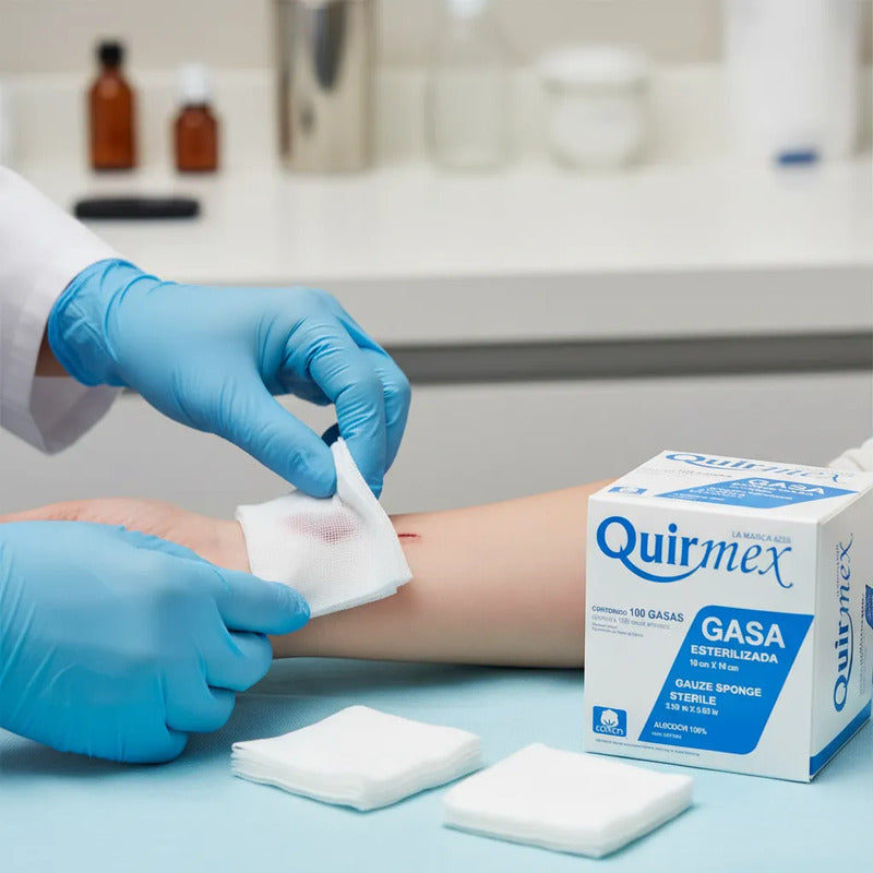 Gasa Estéril 10x10 Cm Refil 100 Piezas Quirmex Uno Clinico Blanco