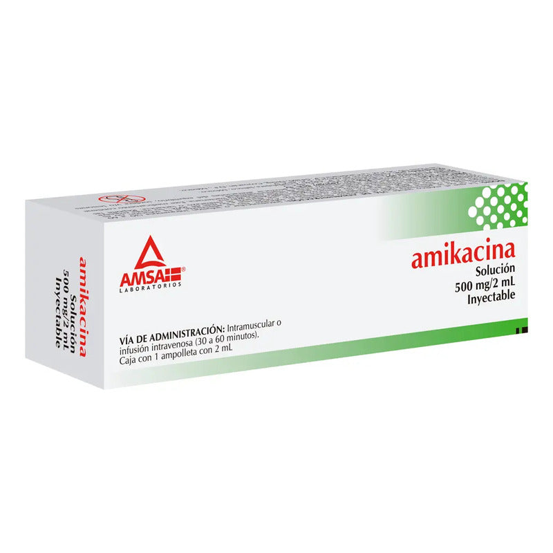Amikacina Solución Inyectable 500 Mg/2ml, 1 Ampolleta 2 Ml